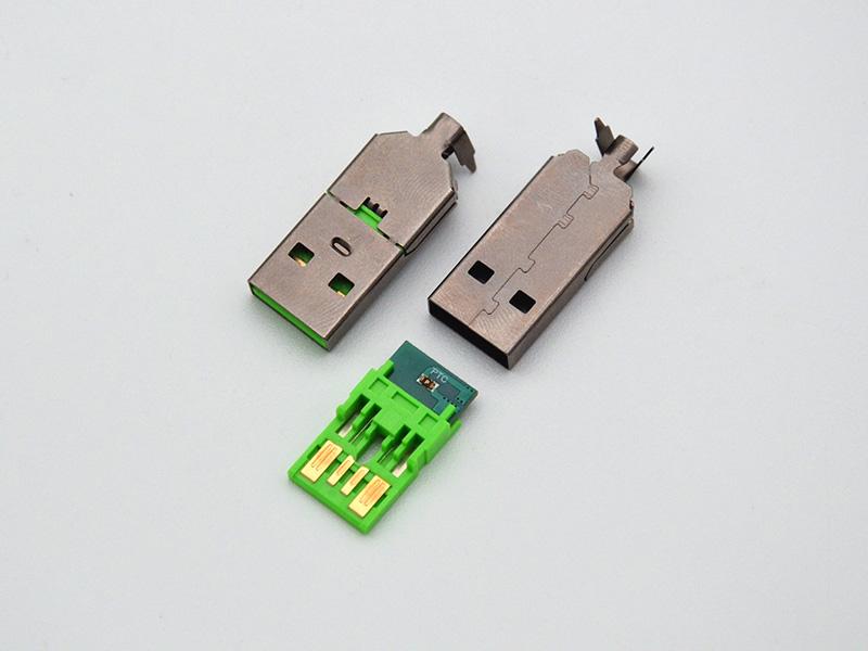 USB Type-A Male (USB AM) two-piece connector with PTC (Positive Temperature Coefficient) protection